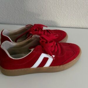 Red Suede Sneakers with White Accent Size 6.5